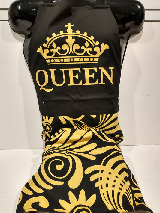 African American Black and Gold Queen Apron